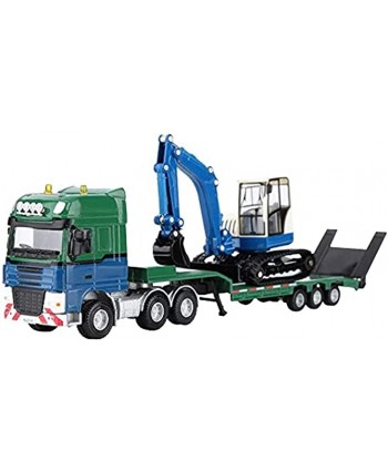 RENFEIYUAN 1:50 Scale Alloy Flatbed Trailer with Excavator Engineering Truck Model Traffic Model Toy for Children Over 3 Years Old excavators Toys