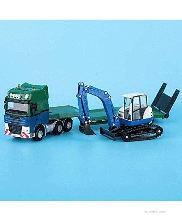 RENFEIYUAN 1:50 Scale Alloy Flatbed Trailer with Excavator Engineering Truck Model Traffic Model Toy for Children Over 3 Years Old excavators Toys