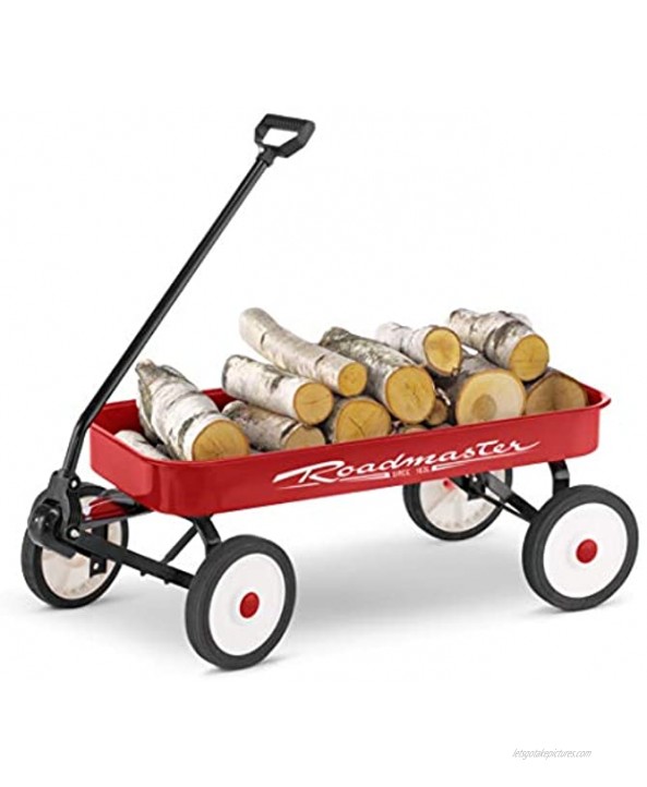 Roadmaster Kids and Toddler Classic 34-Inch Steel Pull Wagon 8-inch Wheels Red Black