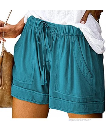 Women's Casual Elastic Waist Shorts Summer Solid Color Lounge Comfy Short Pants Lightweight Drawstring Beach Shorts Green,7X-Large
