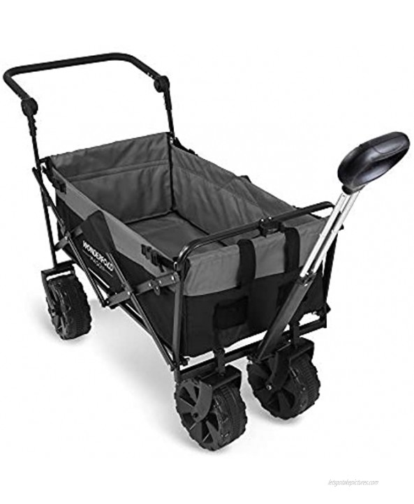 WonderFold Pull & Push Collapsible Utility Folding Wagon with All Terrain Wide Tire Black Gray