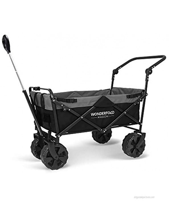 WonderFold Pull & Push Collapsible Utility Folding Wagon with All Terrain Wide Tire Black Gray