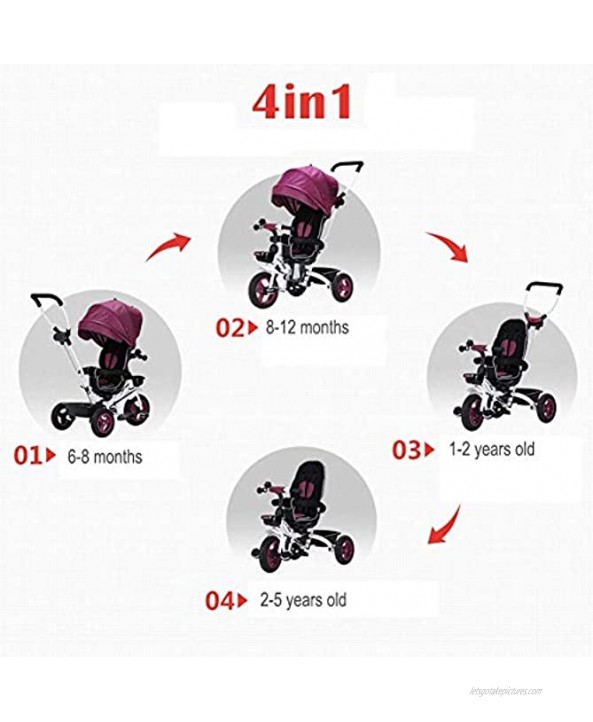 Children's Tricycle Foldable 4 in 1 Push Rod Can Adjusted Disassembled Extended Awning Comfortable Seat Stylish Practical 6 Months 5 Years Old