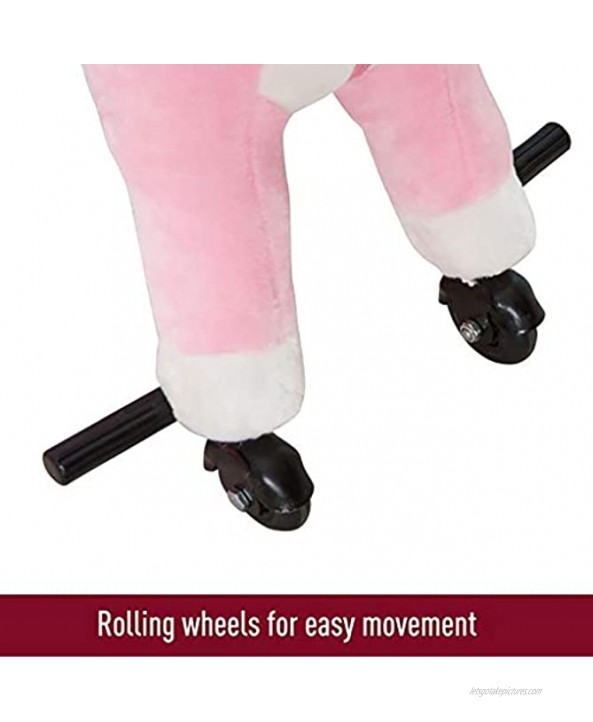 UP6Per Riding Toys Pink Plush Horse Toy 22 inch Rocking Horse Walking Toddler Riding Toy Animal Rocker Pink Pony Ride on Plush with Wheels & Sound Ride on Horse