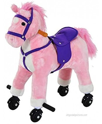 UP6Per Riding Toys Pink Rocking Horse Kids Interactive Plush Mechanical Walking Ride On Horse Toy with Wheels for Kids Age 3-6 Years Ride on Horse