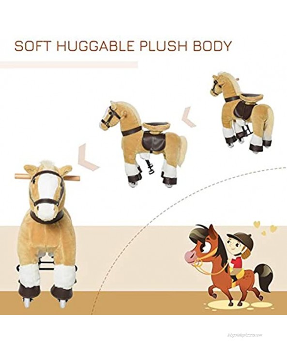 UP6Per Riding Toys Plush Horse Toy Large Size Ride-on Walking Rolling Kids Horse with Easy Rolling Wheels Soft Huggable Body for Kids 3-8 Years Ride on Horse
